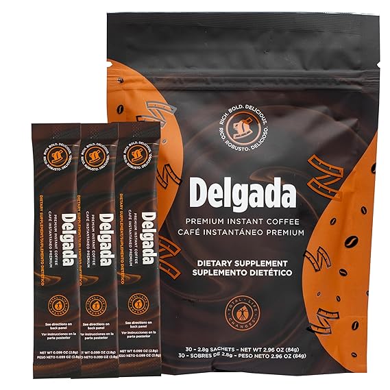 Delgada Instant Coffee with Garcinia Cambogia & Ganoderma – Premium Weight Management Coffee, Rich Bold Flavor, 30 Sachets