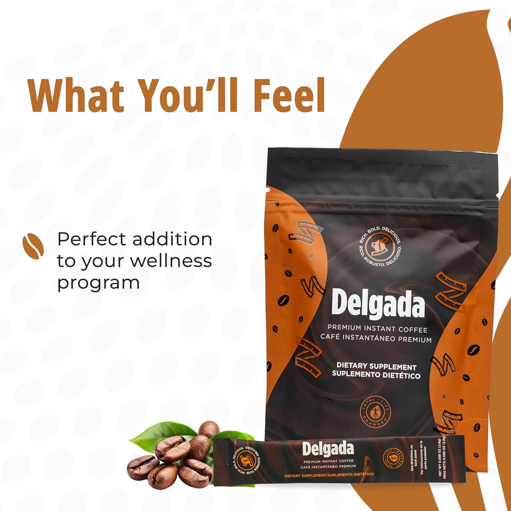 Delgada Instant Coffee with Garcinia Cambogia & Ganoderma – Premium Weight Management Coffee, Rich Bold Flavor, 30 Sachets